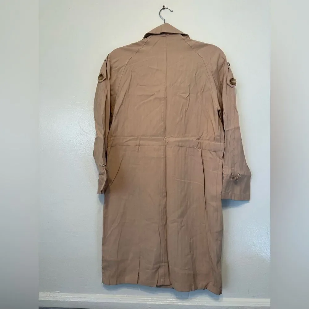 LOVE TOKEN Women’s Stripe Print Tie Trench Coat JACKET BEIGE STRIPE SIZE XS NWT